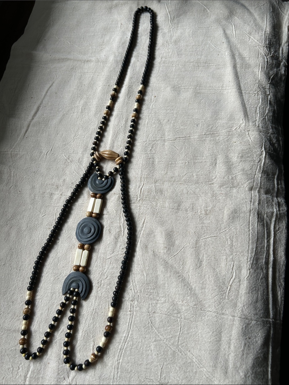 Long Black and Gold Beaded Statement Necklace